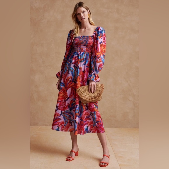 Farm Rio Colored Bananas Smocked Midi Dress - Picture 7 of 9